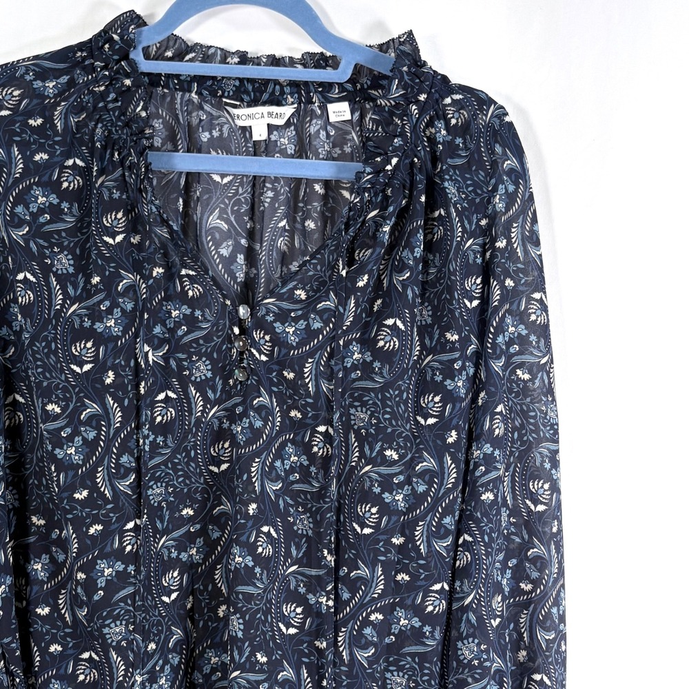 Veronica Beard Top Hickory Floral Paisley Ruffle Smocked Blouse Women Size 4‎
